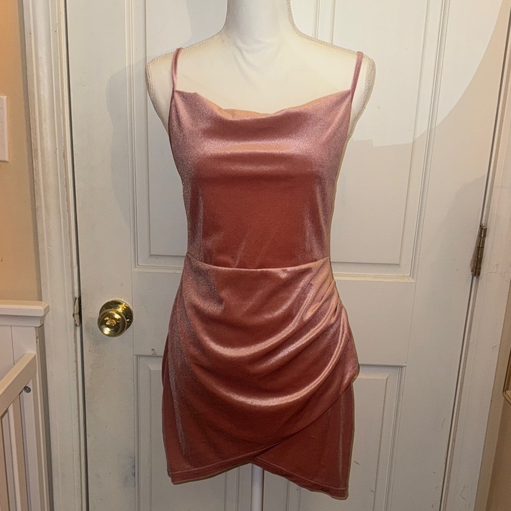 Elegant Pink Satin Dress M